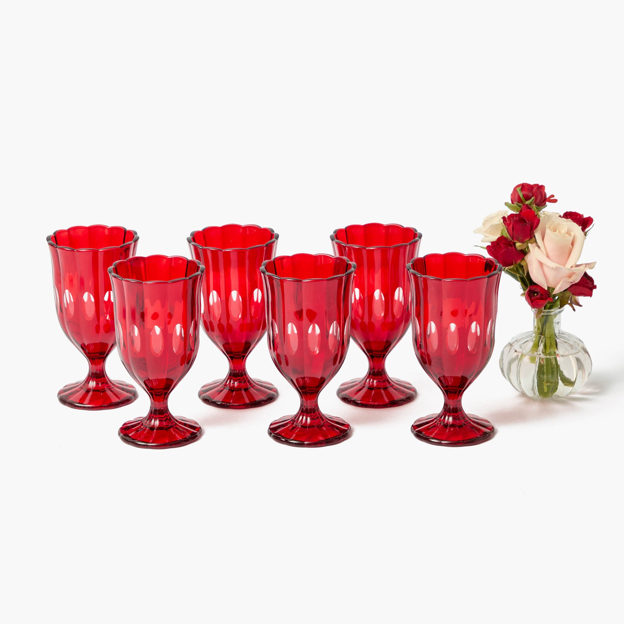 Red Scalloped Wine Glasses (Set of 6)