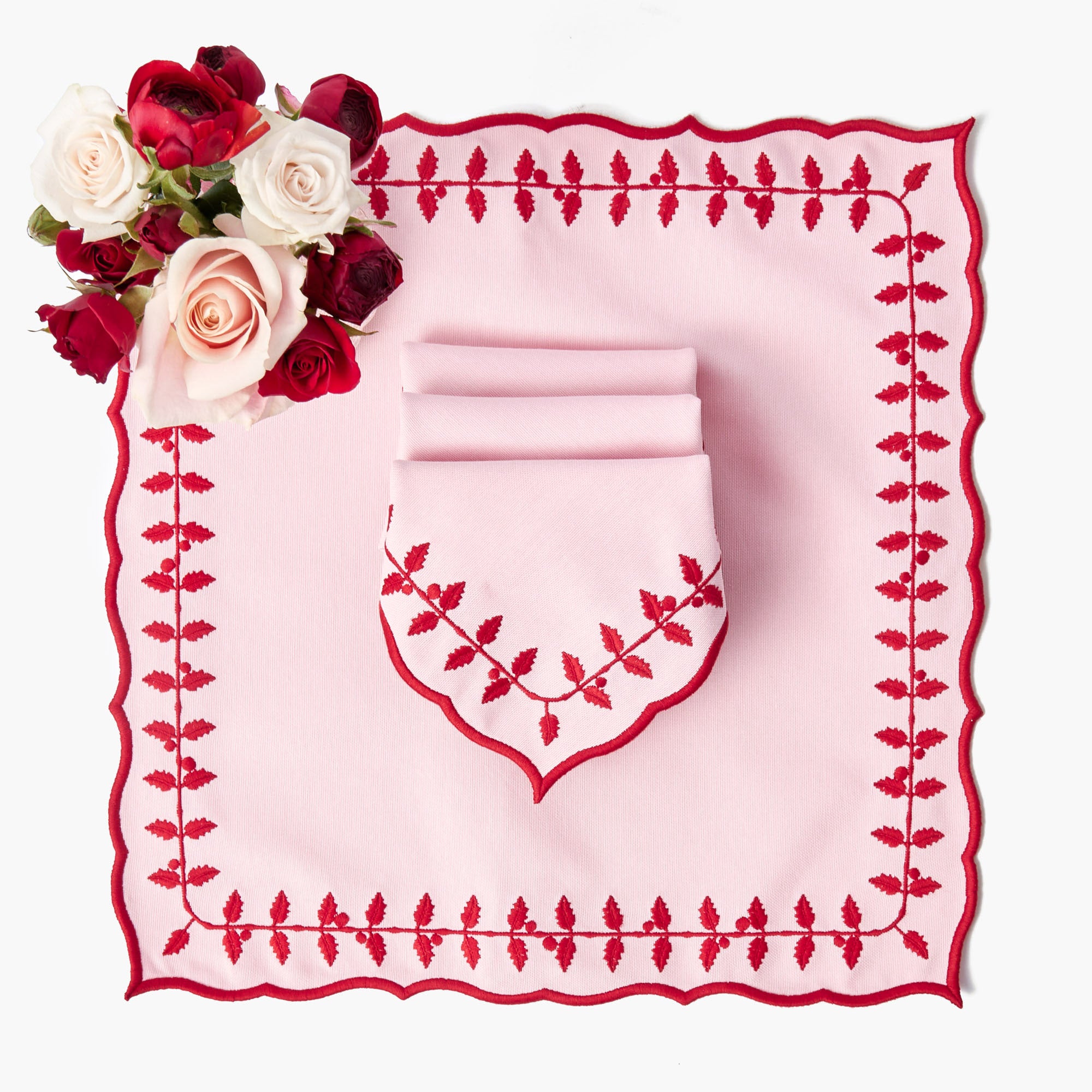 Pink & Red Laurel Napkins (Set of 4)