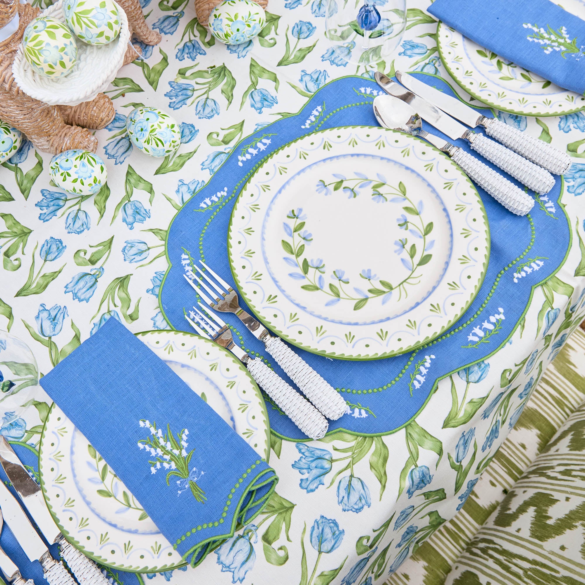 Lily of the Valley Blue Linen Placemats & Napkins (Set of 4)