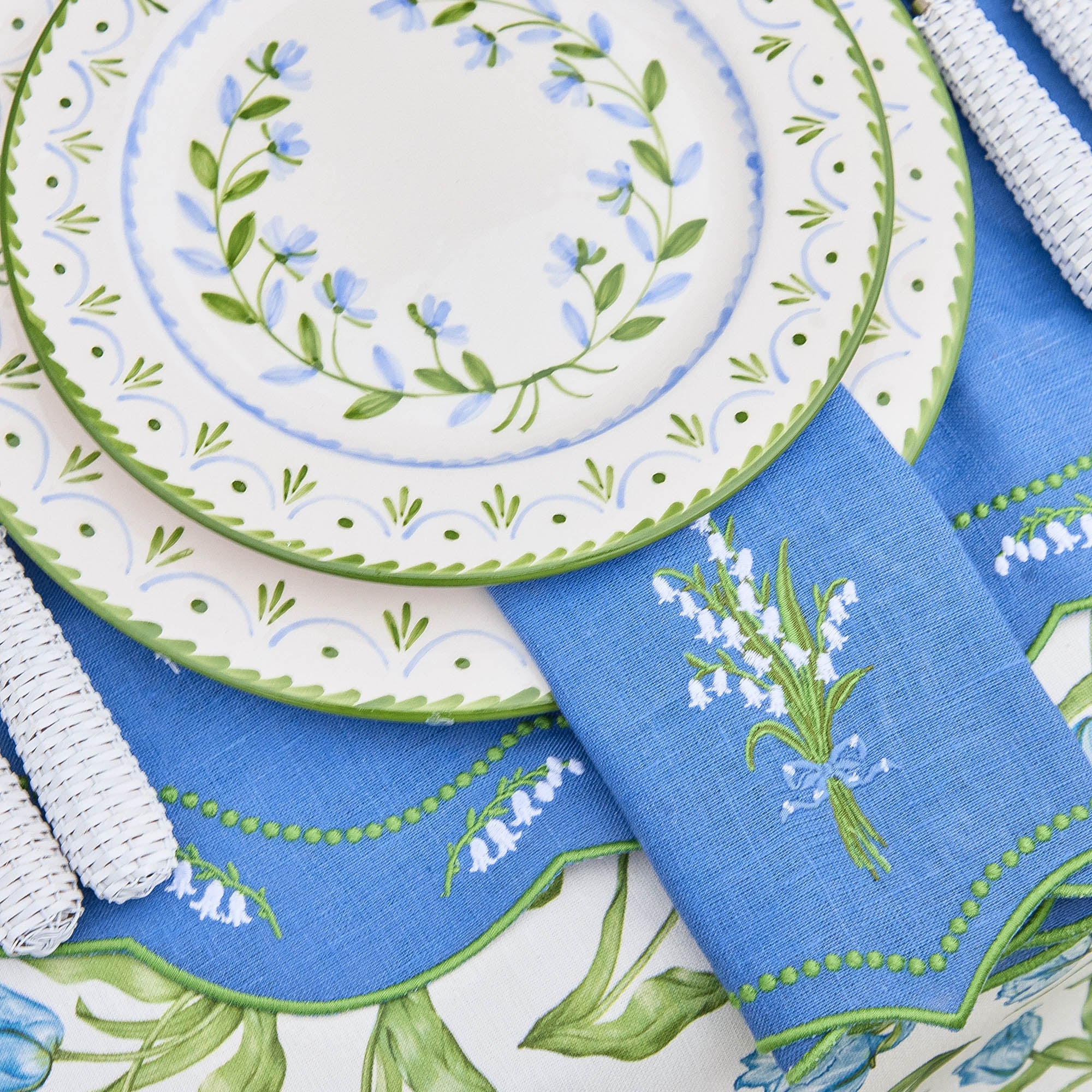 Lily of the Valley Blue Linen Napkins (Set of 4)