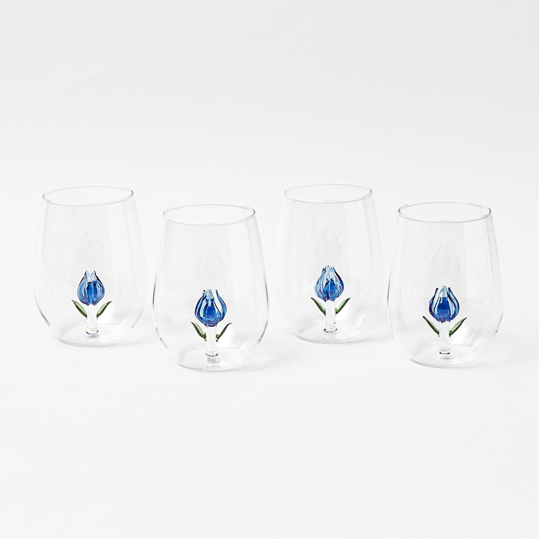 Blue Tulip Glasses (Set of 4)