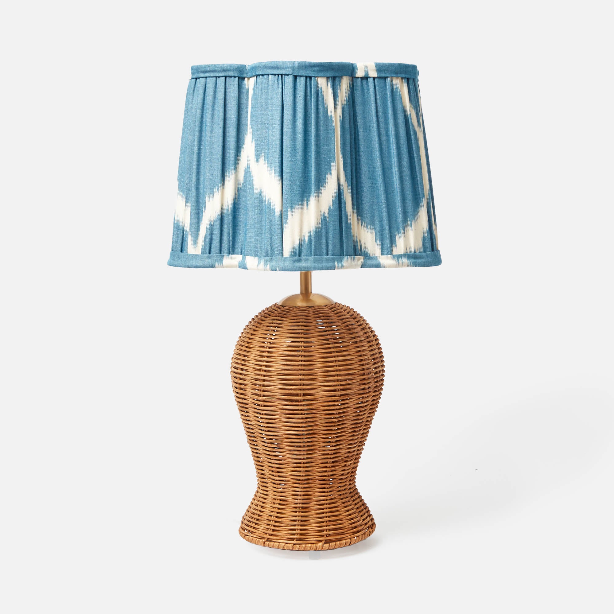 Rattan Blanche Lamp with Bleu Sarcelle Ikat Shade (30cm)