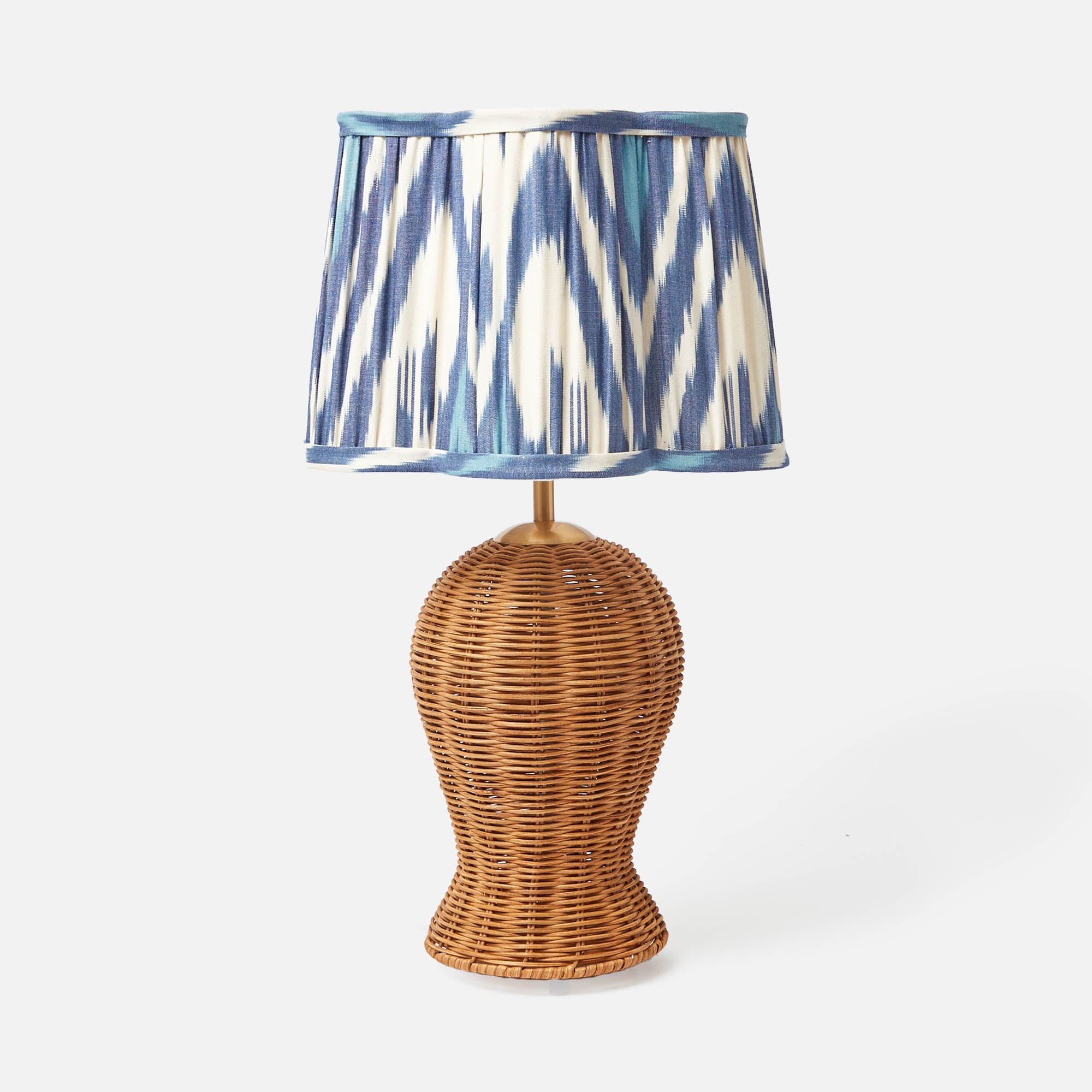 Rattan Blanche Lamp with Eva Bleu Ikat Shade (30cm)