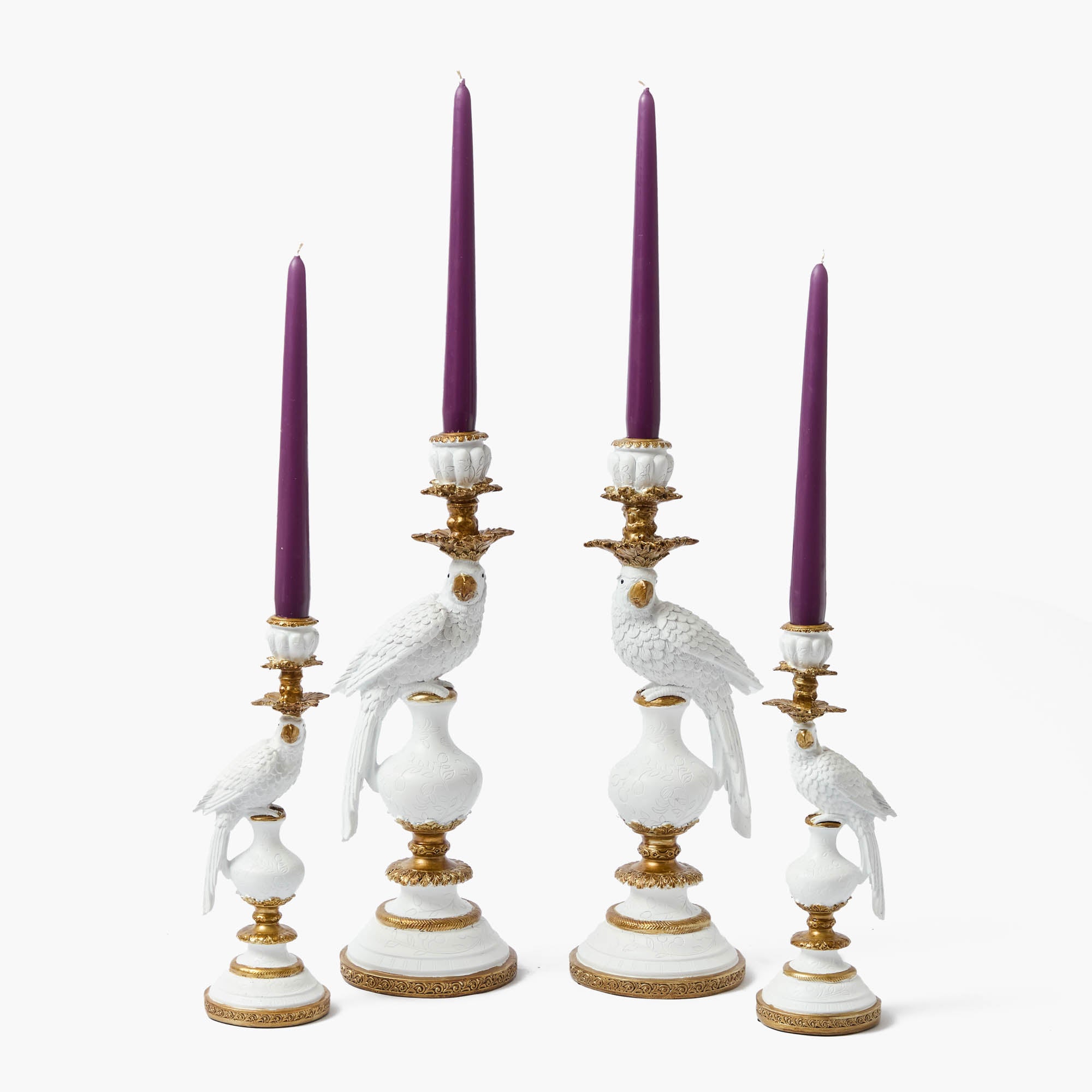 White Parrot Candle Holder Set