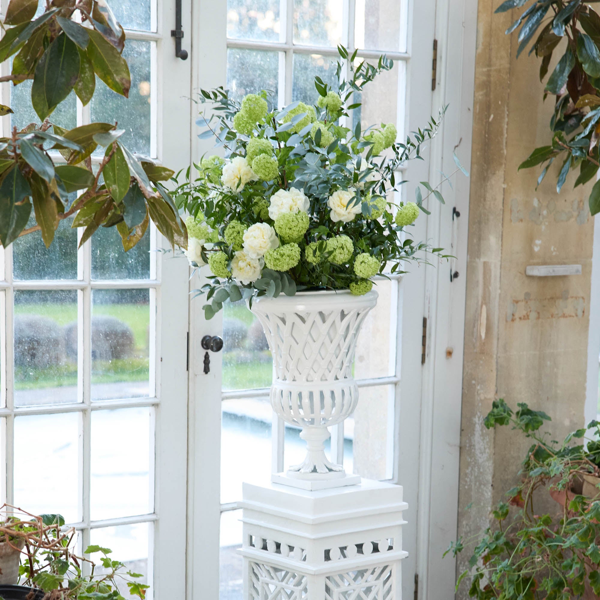 Adelaide White Lattice Urn & Pedestal