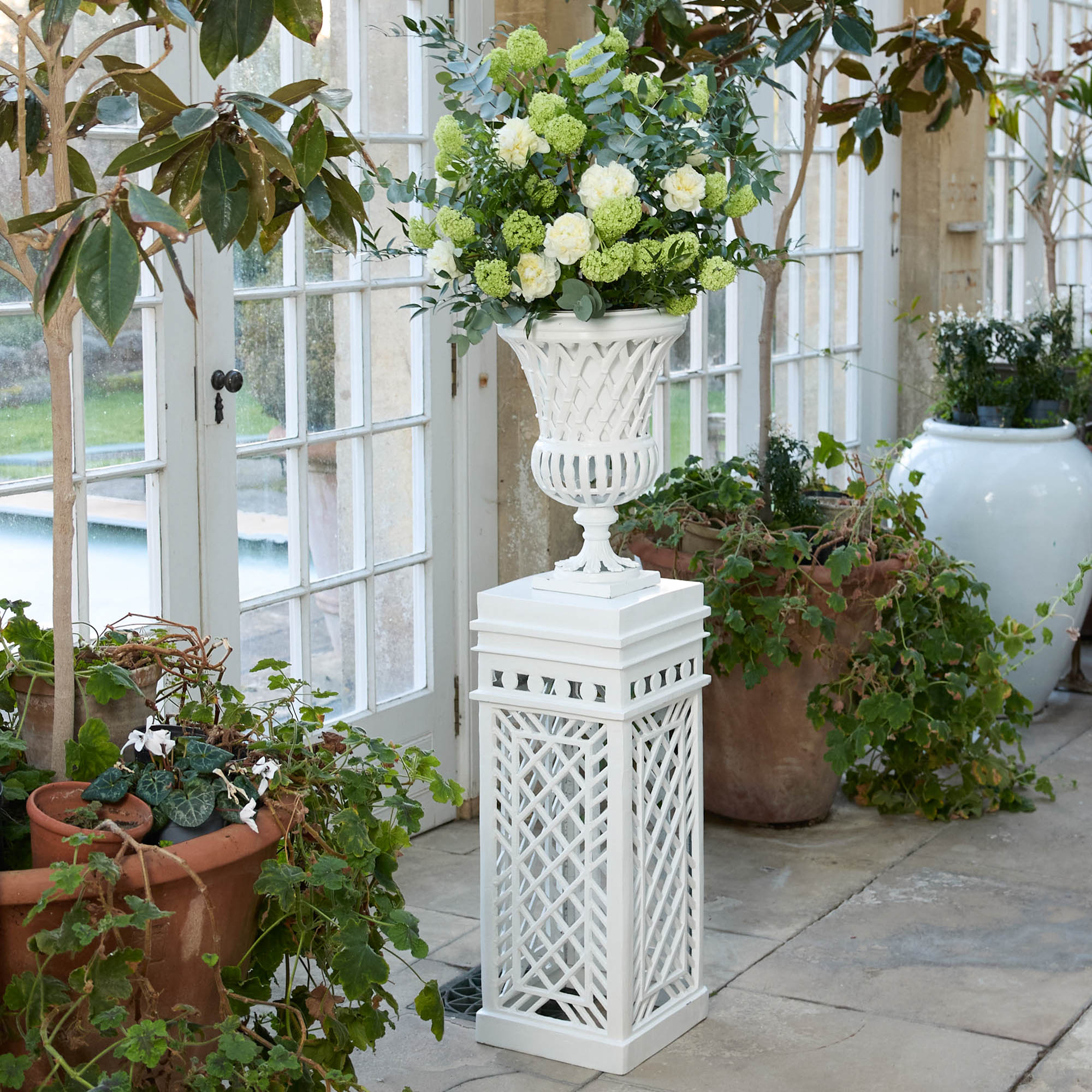 Adelaide White Lattice Urn & Pedestal