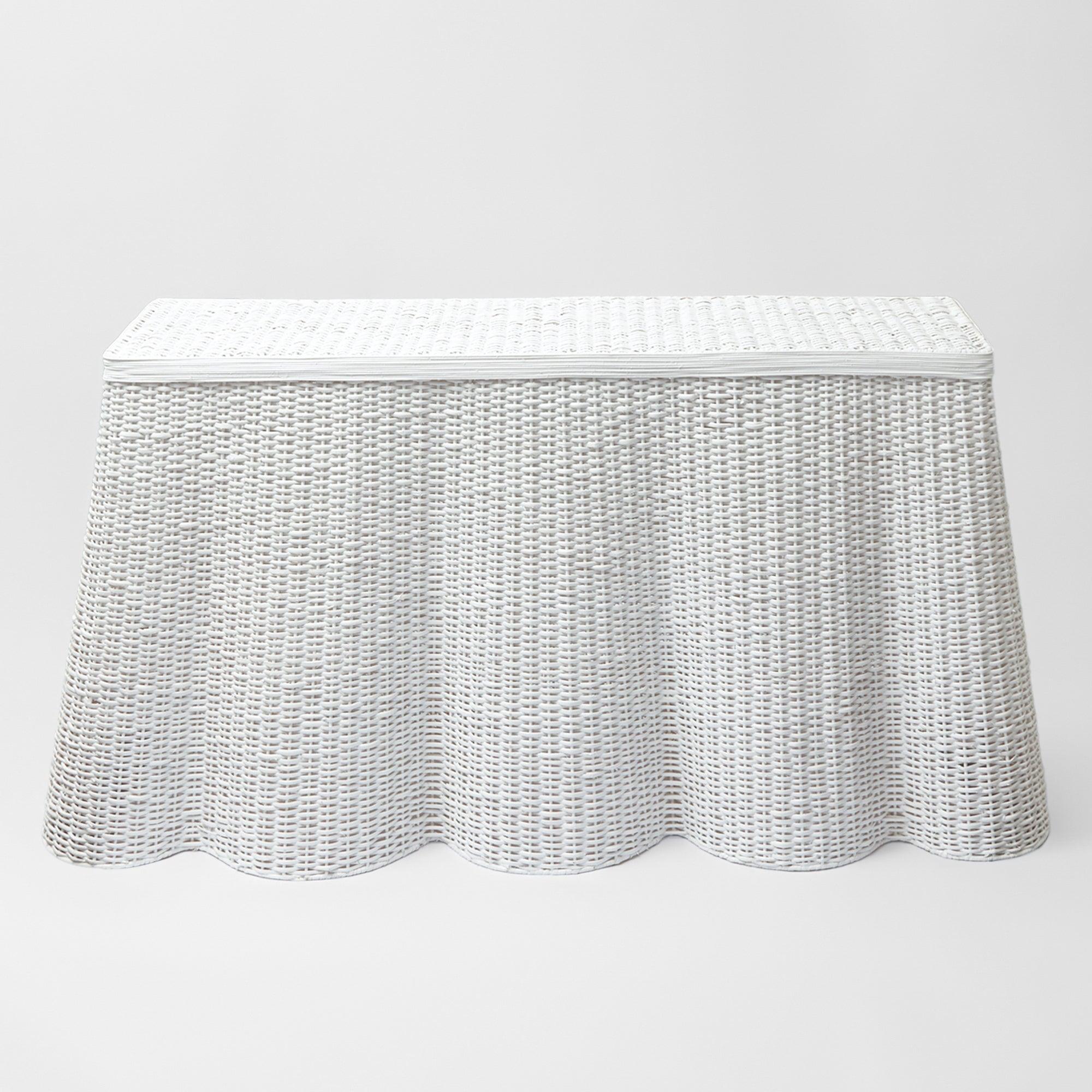 White Vivienne Rattan Scalloped Console Table - Mrs. Alice