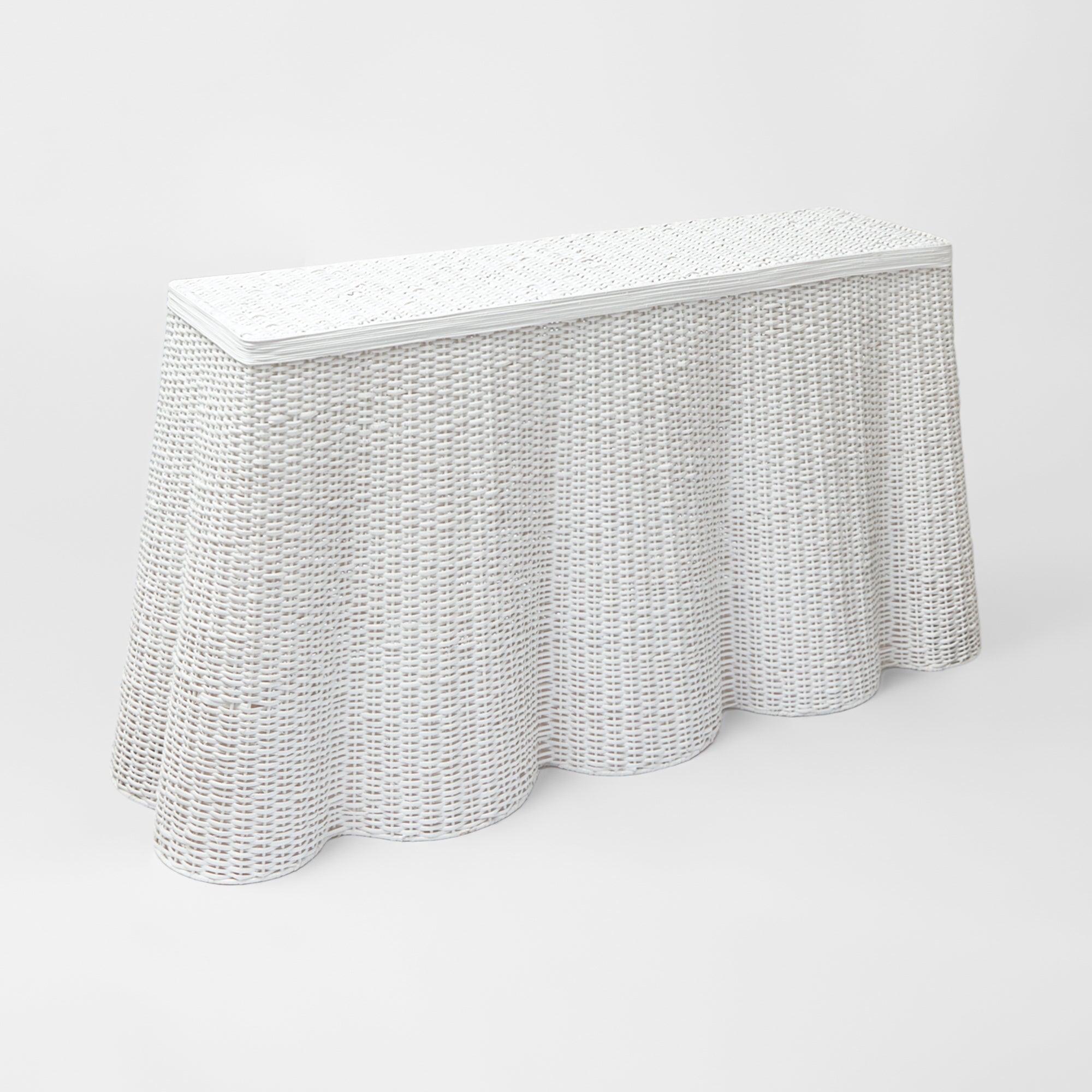 White Vivienne Rattan Scalloped Console Table - Mrs. Alice