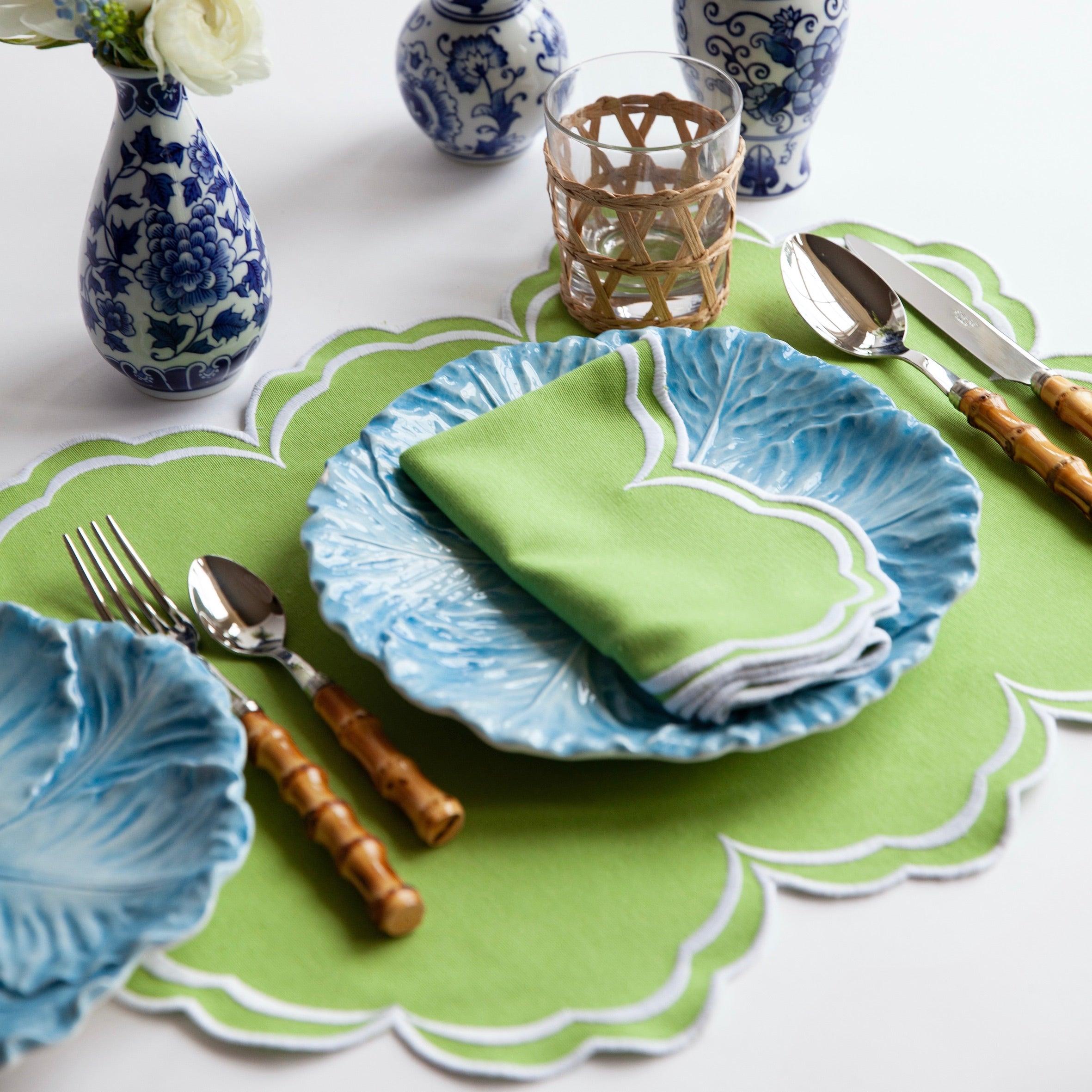 Serena Apple Green Scalloped Placemats & Napkins (Set of 4) - Mrs. Alice