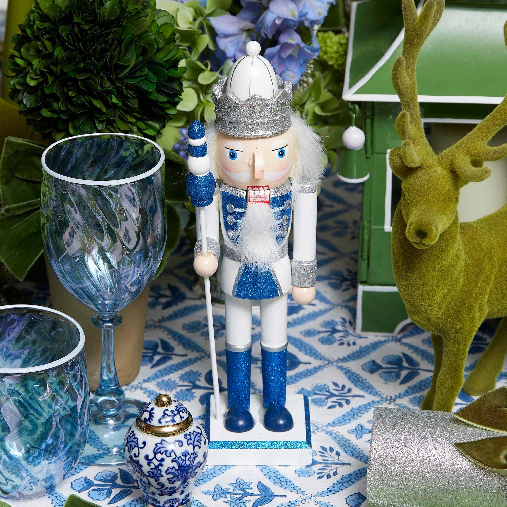 Blue & White Glitter Nutcrackers (Pair) - Mrs. Alice